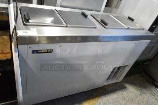 BRAND NEW SCRATCH AND DENT! Master-Bilt DC-4S Stainless Steel Commercial 2 Center Hinge Lid Chest Freezer on Commercial Casters. 115 Volts, 1 Phase. Tested and Working!