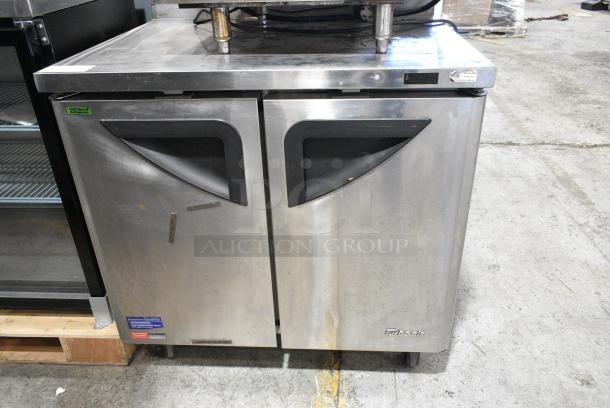 Turbo Air TWR-36SD-N6 Stainless Steel Commercial 2 Door Undercounter Cooler on Commercial Casters. 115 Volts, 1 Phase. Tested and Working! - Image 1 of 6