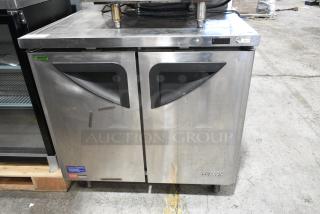 Turbo Air TWR-36SD-N6 Stainless Steel Commercial 2 Door Undercounter Cooler on Commercial Casters. 115 Volts, 1 Phase. Tested and Working!