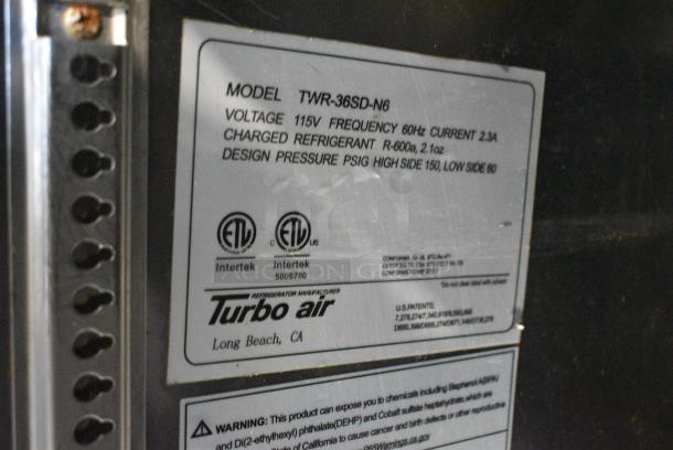 Turbo Air TWR-36SD-N6 Stainless Steel Commercial 2 Door Undercounter Cooler on Commercial Casters. 115 Volts, 1 Phase. Tested and Working! - Image 6 of 6