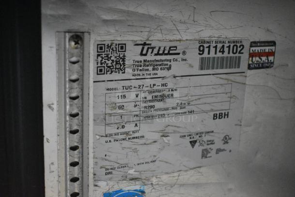 2017 True TUC-27-LP-HC Stainless Steel Commercial Single Door Undercounter Cooler on Commercial Casters. 115 Volts, 1 Phase. Tested and Working! - Image 5 of 5
