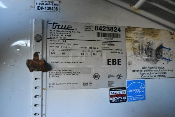 True T-49 Stainless Steel Commercial Sandwich 2 Door Cooler w/ Poly Coated Racks. 115 Volts, 1 Phase. Cannot Test Due To Damaged Plug - Image 5 of 5