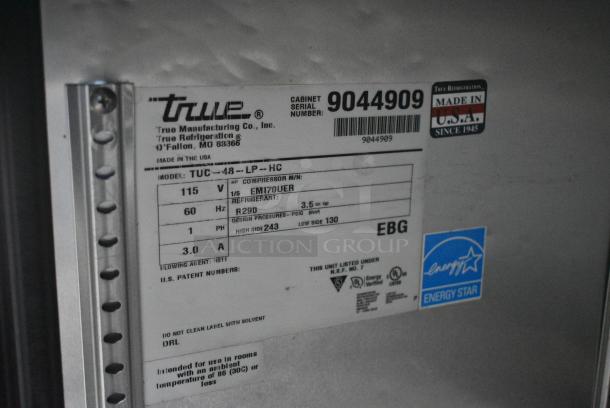 2017 True TUC-48-LP-HC Stainless Steel Commercial 2 Door Undercounter Cooler on Commercial Casters. 115 Volts, 1 Phase. Tested and Powers On But Does Not Get Cold - Image 6 of 6