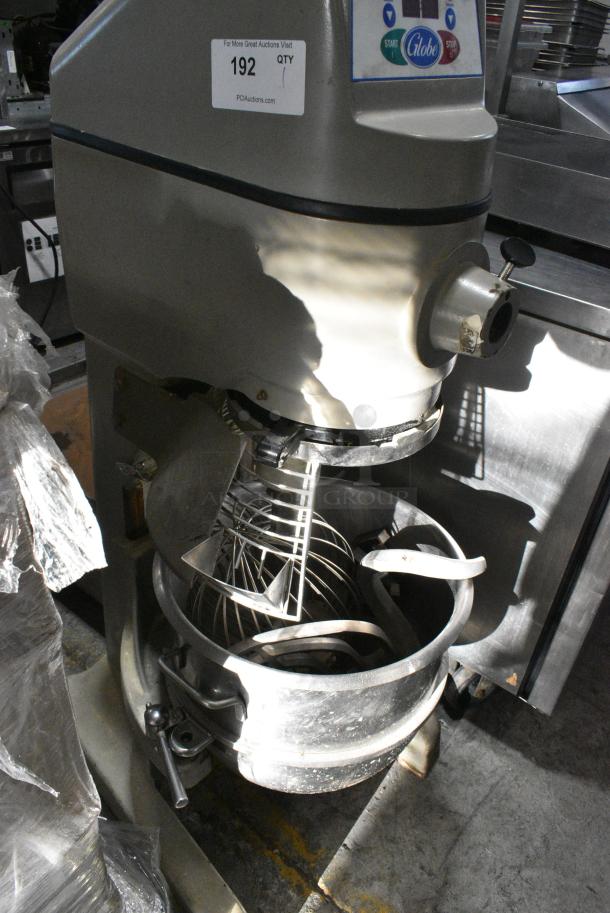 Globe SP30 Metal Commercial Floor Style 30 Quart Planetary Dough Mixer w/ Stainless Steel Mixing Bowl, Bowl Guard, Dough Hook, Paddle and Whisk Attachments. 115 Volts, 1 Phase. Tested and Powers On But Parts Do Not Move - Image 7 of 8