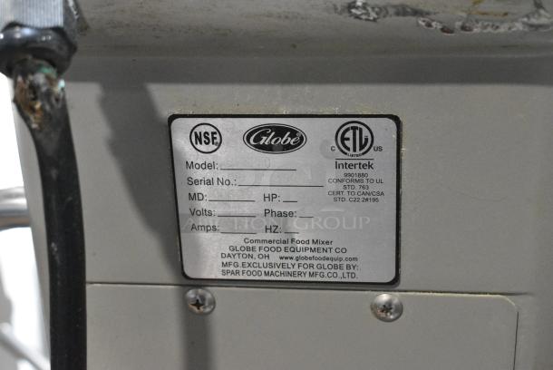 Globe SP30 Metal Commercial Floor Style 30 Quart Planetary Dough Mixer w/ Stainless Steel Mixing Bowl, Bowl Guard, Dough Hook, Paddle and Whisk Attachments. 115 Volts, 1 Phase. Tested and Powers On But Parts Do Not Move - Image 8 of 8