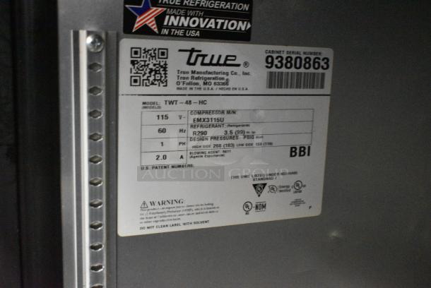 2018 True TWT-48-HC Stainless Steel Commercial 2 Door Work Top Cooler on Commercial Casters. 115 Volts, 1 Phase. Tested and Powers On But Does Not Get Cold - Image 6 of 6
