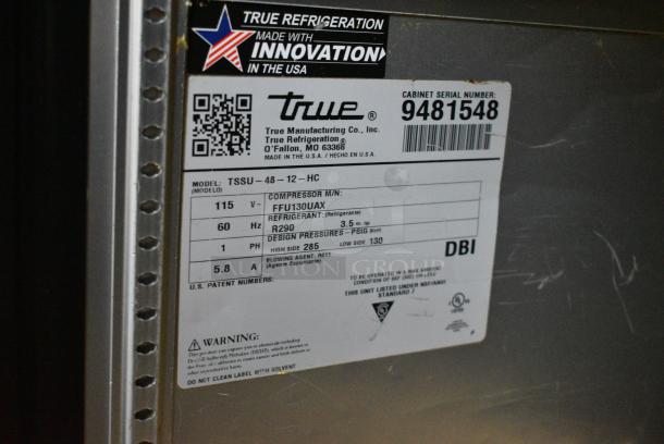 2018 True TSSU-48-12-HC Stainless Steel Commercial Sandwich Salad Prep Table Bain Marie Mega Top on Commercial Casters. 115 Volts, 1 Phase. Tested and Working! - Image 8 of 8