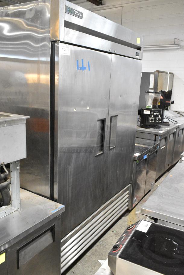2017 True TS-49-HC Stainless Steel Commercial 2 Door Reach In Cooler w/ Poly Coated Rack on Commercial Casters. 115 Volts, 1 Phase. Tested and Working! - Image 1 of 7