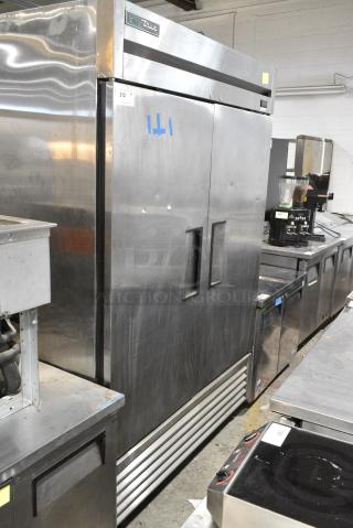 2017 True TS-49-HC Stainless Steel Commercial 2 Door Reach In Cooler w/ Poly Coated Rack on Commercial Casters. 115 Volts, 1 Phase. Tested and Working!