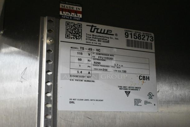 2017 True TS-49-HC Stainless Steel Commercial 2 Door Reach In Cooler w/ Poly Coated Rack on Commercial Casters. 115 Volts, 1 Phase. Tested and Working! - Image 7 of 7