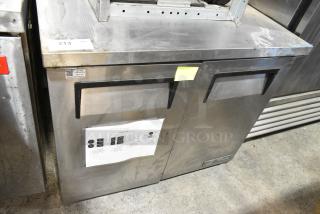 2017 True TUC-36-LP Stainless Steel Commercial 2 Door Work Top Cooler on Commercial Casters. 115 Volts, 1 Phase. Tested and Working!