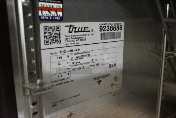 2017 True TUC-36-LP Stainless Steel Commercial 2 Door Work Top Cooler on Commercial Casters. 115 Volts, 1 Phase. Tested and Working! - Image 6 of 6