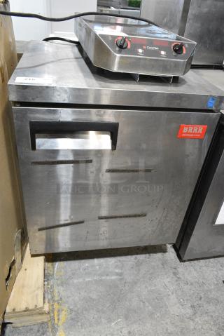 BRRR Refrigeration BRUC27 Stainless Steel Commercial Single Door Undercounter Cooler on Commercial Casters. 115 Volts, 1 Phase. Tested and Powers On But Does Not Get Cold