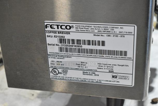 Fetco CBS-2132-XTS Stainless Steel Commercial Countertop Double Coffee Machine w/ Hot Water Dispenser. 200-240 Volts, 1 Phase. - Image 6 of 6