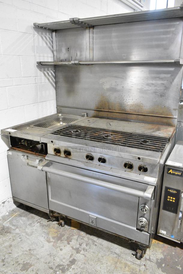 Hestan Stainless Steel Commercial Natural Gas Powered Flat top Griddle w/ 3 Burner Range, Pasta Cooker and Convection Oven on Commercial Casters. - Image 4 of 13