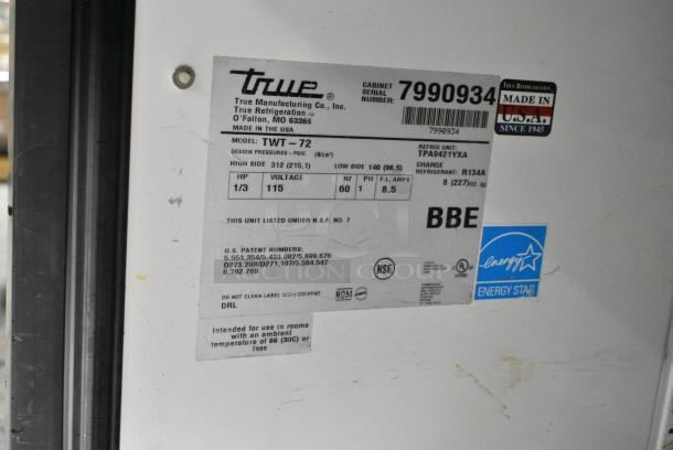 True TWT-72 Stainless Steel Commercial 3 Door Work Top Cooler on Commercial Casters. 115 Volts, 1 Phase. Tested and Does Not Power On - Image 7 of 7