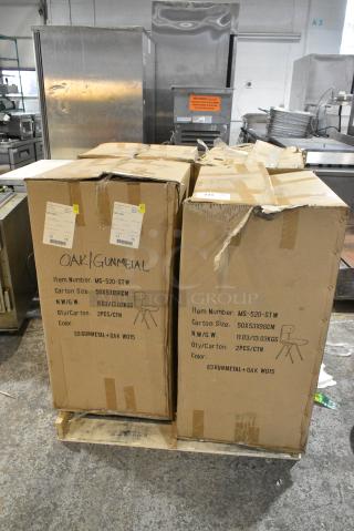 4 BRAND NEW SCRATCH AND DENT! Boxes of 2 MS-520-STW Gunmetal and Oak Style Chair. 4 Times Your Bid!