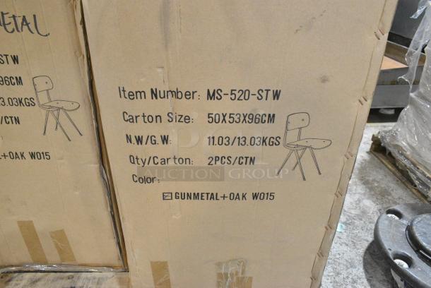 4 BRAND NEW SCRATCH AND DENT! Boxes of 2 MS-520-STW Gunmetal and Oak Style Chair. 4 Times Your Bid! - Image 2 of 2