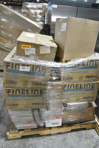 20 BRAND NEW! Boxes Including Fineline 18"x4" Round Pete Dome Lids, American Metalcraft FSR14 Faux Slate Round Peels, 309011 Tray Cover, Pacific 43024 Foam BW. 20 Times Your Bid!