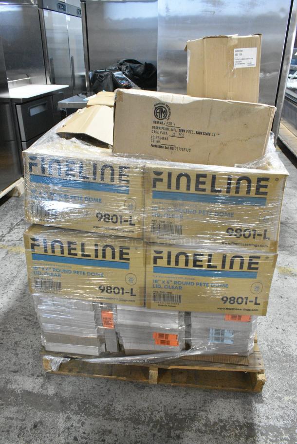 20 BRAND NEW! Boxes Including Fineline 18"x4" Round Pete Dome Lids, American Metalcraft FSR14 Faux Slate Round Peels, 309011 Tray Cover, Pacific 43024 Foam BW. 20 Times Your Bid! - Image 3 of 9