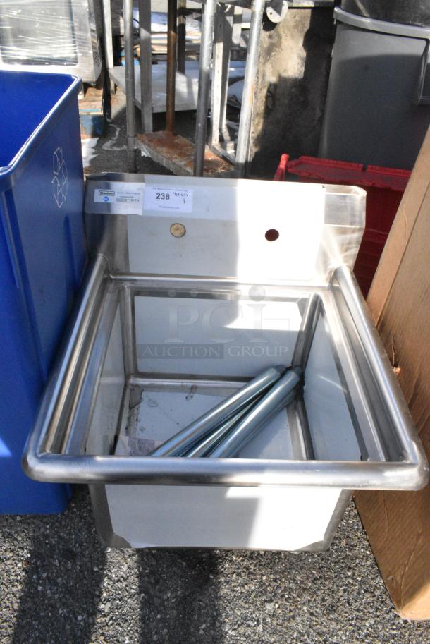 BRAND NEW SCRATCH AND DENT! Steelton 522CS11818N 23 1/2" 18-Gauge Stainless Steel One Compartment Commercial Sink without Drainboard - 18" x 18" x 12" Bowl. Missing 1 Leg. - Image 1 of 5
