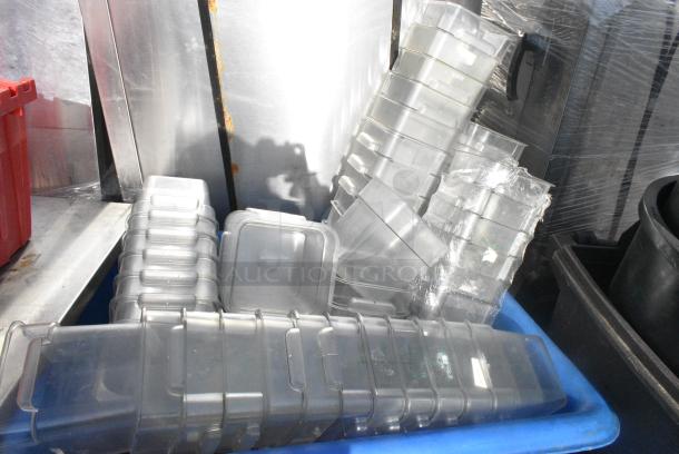 Blue Poly Bin on Commercial Casters w/ Contents Including Poly Clear Drop In Bins. - Image 4 of 4