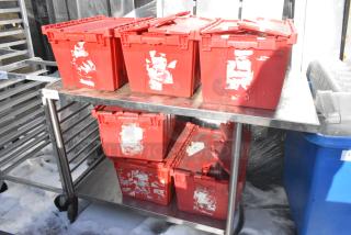 Stainless Steel Table w/ Under Shelf and Contents including Stainless Steel Drop In Bins