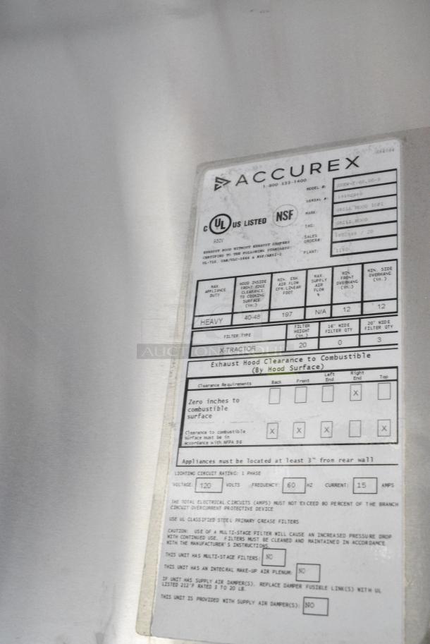 BRAND NEW SCRATCH AND DENT! 5' Accurex XXEW-T-60.00-S Stainless Steel Commercial Grease Hood w/ Return Air - Image 6 of 8