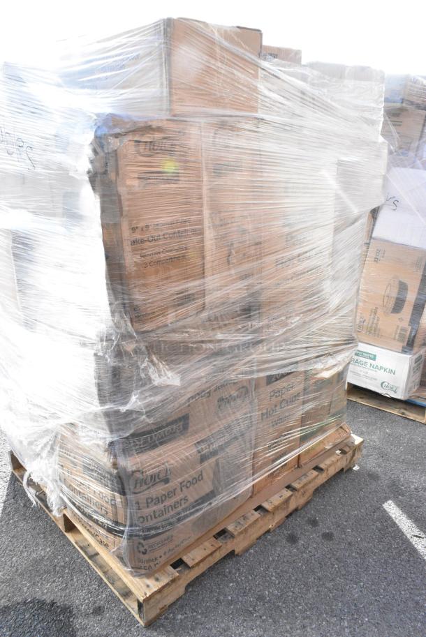 26 BRAND NEW! Boxes Including 347SPBD10WHG Visions 10" Square White Plastic Plate with Gold Bands - 120/Case, 303BWCOPB7 Acopa 7 oz. Bright White Oval Porcelain Coupe Bowl - 36/Case, 127P2B Choice Black Plastic Souffle Cup / Portion Cup - 2 oz. - 2500/Case, 128HD24COMBO Choice Heavy Duty 24 oz. Microwavable Translucent Plastic Deli Container and Lid Combo Pack - 240/Case, 2 Box 347RPBD10WHS Visions 10" White Plastic Plate with Silver Bands - 120/Case, 394325L Noble NexGen Powder-Free Disposable Blue Hybrid 3 Mil Thick Gloves - Large - 1000/Case, 127SB24COMBO Choice 24 oz. Clear Plastic Salad Bowl with Lid - 150/Case, 795PLAKFT1 EcoChoice Kraft PLA Lined Compostable #1 Take-Out Container 4 3/8" x 3 1/2" x 2 1/2" - 450/Case, 50020W Choice 20 oz. White Poly Paper Hot Cup - 600/Case, 50010CAFE Choice 10 oz. Cafe Print Poly Paper Hot Cup - 1000/Case, 500MF993B3C Choice 9" x 9" 3-Compartment Microwaveable Black Mineral-Filled Plastic Hinged Take-Out Container - 150/Case. 26 Times Your Bid! - Image 3 of 17