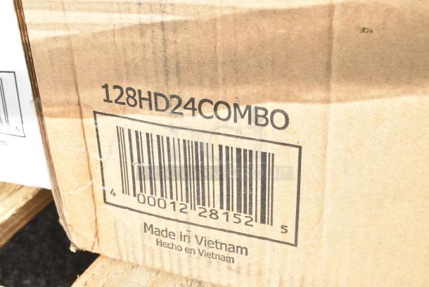 26 BRAND NEW! Boxes Including 347SPBD10WHG Visions 10" Square White Plastic Plate with Gold Bands - 120/Case, 303BWCOPB7 Acopa 7 oz. Bright White Oval Porcelain Coupe Bowl - 36/Case, 127P2B Choice Black Plastic Souffle Cup / Portion Cup - 2 oz. - 2500/Case, 128HD24COMBO Choice Heavy Duty 24 oz. Microwavable Translucent Plastic Deli Container and Lid Combo Pack - 240/Case, 2 Box 347RPBD10WHS Visions 10" White Plastic Plate with Silver Bands - 120/Case, 394325L Noble NexGen Powder-Free Disposable Blue Hybrid 3 Mil Thick Gloves - Large - 1000/Case, 127SB24COMBO Choice 24 oz. Clear Plastic Salad Bowl with Lid - 150/Case, 795PLAKFT1 EcoChoice Kraft PLA Lined Compostable #1 Take-Out Container 4 3/8" x 3 1/2" x 2 1/2" - 450/Case, 50020W Choice 20 oz. White Poly Paper Hot Cup - 600/Case, 50010CAFE Choice 10 oz. Cafe Print Poly Paper Hot Cup - 1000/Case, 500MF993B3C Choice 9" x 9" 3-Compartment Microwaveable Black Mineral-Filled Plastic Hinged Take-Out Container - 150/Case. 26 Times Your Bid! - Image 9 of 17