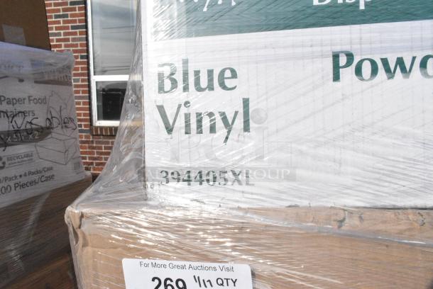 25 BRAND NEW! Boxes Including 394405XL Noble Products Powder-Free Disposable Blue Vinyl Gloves for Foodservice - Extra Large - 1000/Case, 966TALLFLDB Choice White Tall Fold 6x13 Dispenser Napkin, 129MCS24B Choice 24 oz. Black Rectangular Microwavable Heavy Weight Container with Lid 8" x 5 1/4" x 2" - 150/Case, 130WHFORKH Choice White Heavy Weight Polystyrene Plastic Fork - 1000/Case, 760IC16WPA Choice 1 Pint White Paper Double-Wall Frozen Yogurt / Food Cup with Paper Lid - 250/Case, Libbey 5118 17 oz. Supreme Glass Bowl - 24/Case, 128HD8COMBO Choice Heavy Duty 8 oz. Microwavable Translucent Plastic Deli Container and Lid Combo Pack - 240/Case, 500CC10  Choice 10 oz. Clear PET Plastic Cold Cup - 1000/Case, 433NACHOL Carnival King Large Two Compartment Plastic Nacho Tray - 500/Case, 433NHT101 Choice 1/6 Standard Size White "Thank You" Standard-Duty Plastic T-Shirt Bag - 700/Case. 25 Times Your Bid! - Image 5 of 15
