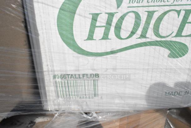 25 BRAND NEW! Boxes Including 394405XL Noble Products Powder-Free Disposable Blue Vinyl Gloves for Foodservice - Extra Large - 1000/Case, 966TALLFLDB Choice White Tall Fold 6x13 Dispenser Napkin, 129MCS24B Choice 24 oz. Black Rectangular Microwavable Heavy Weight Container with Lid 8" x 5 1/4" x 2" - 150/Case, 130WHFORKH Choice White Heavy Weight Polystyrene Plastic Fork - 1000/Case, 760IC16WPA Choice 1 Pint White Paper Double-Wall Frozen Yogurt / Food Cup with Paper Lid - 250/Case, Libbey 5118 17 oz. Supreme Glass Bowl - 24/Case, 128HD8COMBO Choice Heavy Duty 8 oz. Microwavable Translucent Plastic Deli Container and Lid Combo Pack - 240/Case, 500CC10  Choice 10 oz. Clear PET Plastic Cold Cup - 1000/Case, 433NACHOL Carnival King Large Two Compartment Plastic Nacho Tray - 500/Case, 433NHT101 Choice 1/6 Standard Size White "Thank You" Standard-Duty Plastic T-Shirt Bag - 700/Case. 25 Times Your Bid! - Image 6 of 15