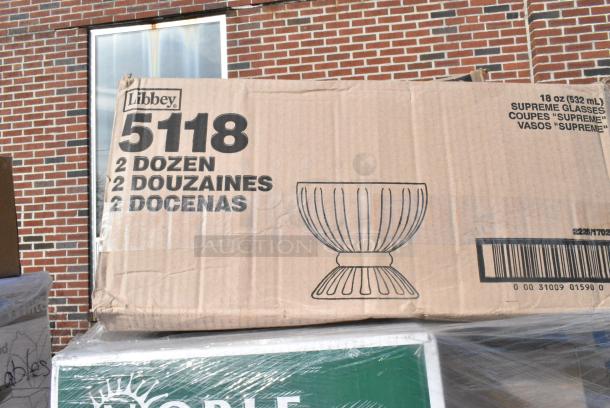 25 BRAND NEW! Boxes Including 394405XL Noble Products Powder-Free Disposable Blue Vinyl Gloves for Foodservice - Extra Large - 1000/Case, 966TALLFLDB Choice White Tall Fold 6x13 Dispenser Napkin, 129MCS24B Choice 24 oz. Black Rectangular Microwavable Heavy Weight Container with Lid 8" x 5 1/4" x 2" - 150/Case, 130WHFORKH Choice White Heavy Weight Polystyrene Plastic Fork - 1000/Case, 760IC16WPA Choice 1 Pint White Paper Double-Wall Frozen Yogurt / Food Cup with Paper Lid - 250/Case, Libbey 5118 17 oz. Supreme Glass Bowl - 24/Case, 128HD8COMBO Choice Heavy Duty 8 oz. Microwavable Translucent Plastic Deli Container and Lid Combo Pack - 240/Case, 500CC10  Choice 10 oz. Clear PET Plastic Cold Cup - 1000/Case, 433NACHOL Carnival King Large Two Compartment Plastic Nacho Tray - 500/Case, 433NHT101 Choice 1/6 Standard Size White "Thank You" Standard-Duty Plastic T-Shirt Bag - 700/Case. 25 Times Your Bid! - Image 10 of 15