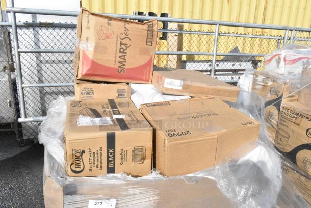 18 BRAND NEW! Boxes Including Fold-Pak SmartServ 16SSPRINTM 16 oz. Printed Chinese / Asian Microwavable Paper Take-Out Container - 500/Case, Dart 6PWCR Concorde 6" White Non-Laminated Round Foam Plate - 1000/Case, 129MCS38B Choice Containers, Huhtamaki Chinet 20990 StrongHolder 2 Cup Carrier with Large Tray - 100/Case, Assure 190F1728 Pitco PP10606 Equivalent 17 1/2" x 28" Heavy-Duty Flat Style Filter Paper - 100/Box, 485WJ10WH Choice 10 1/4" Jumbo Red and White Striped Wrapped Straw - 2000/Case. 18 Times Your Bid! - Image 2 of 11