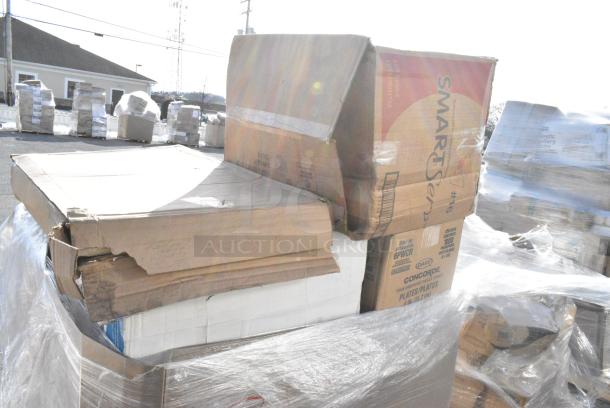 18 BRAND NEW! Boxes Including Fold-Pak SmartServ 16SSPRINTM 16 oz. Printed Chinese / Asian Microwavable Paper Take-Out Container - 500/Case, Dart 6PWCR Concorde 6" White Non-Laminated Round Foam Plate - 1000/Case, 129MCS38B Choice Containers, Huhtamaki Chinet 20990 StrongHolder 2 Cup Carrier with Large Tray - 100/Case, Assure 190F1728 Pitco PP10606 Equivalent 17 1/2" x 28" Heavy-Duty Flat Style Filter Paper - 100/Box, 485WJ10WH Choice 10 1/4" Jumbo Red and White Striped Wrapped Straw - 2000/Case. 18 Times Your Bid! - Image 5 of 11