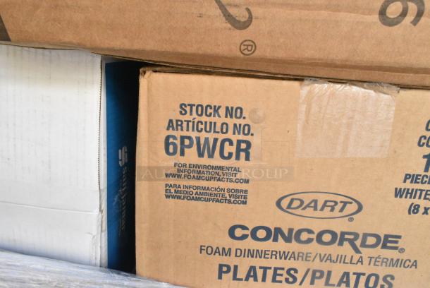 18 BRAND NEW! Boxes Including Fold-Pak SmartServ 16SSPRINTM 16 oz. Printed Chinese / Asian Microwavable Paper Take-Out Container - 500/Case, Dart 6PWCR Concorde 6" White Non-Laminated Round Foam Plate - 1000/Case, 129MCS38B Choice Containers, Huhtamaki Chinet 20990 StrongHolder 2 Cup Carrier with Large Tray - 100/Case, Assure 190F1728 Pitco PP10606 Equivalent 17 1/2" x 28" Heavy-Duty Flat Style Filter Paper - 100/Box, 485WJ10WH Choice 10 1/4" Jumbo Red and White Striped Wrapped Straw - 2000/Case. 18 Times Your Bid! - Image 7 of 11