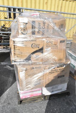26 BRAND NEW! Boxes Including 500CC9 Choice 9 oz. Clear PET Customizable Plastic Squat Cold Cup - 1000/Case, 50010DWALLW Choice 10 oz. White Smooth Double Wall Paper Hot Cup - 500/Case, SMS400M Cordova White C-Max Standard Weight Poly 3-Layer Propylene Coveralls With Elastic Wrists, Hood, and Boots - Medium - 25/Case, 500TW12 Choice 12 oz. Translucent Thin Wall Plastic Cold Cup - 1000/Case, 50020W Choice 20 oz. White Poly Paper Hot Cup - 600/Case, 130BKFKSNH Choice Black Heavy Weight Wrapped Polystyrene Plastic Cutlery Pack with Napkin - 500/Case. 26 Times Your Bid!