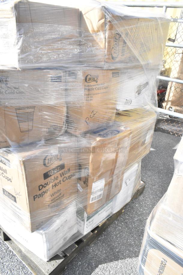 26 BRAND NEW! Boxes Including 500CC9 Choice 9 oz. Clear PET Customizable Plastic Squat Cold Cup - 1000/Case, 50010DWALLW Choice 10 oz. White Smooth Double Wall Paper Hot Cup - 500/Case, SMS400M Cordova White C-Max Standard Weight Poly 3-Layer Propylene Coveralls With Elastic Wrists, Hood, and Boots - Medium - 25/Case, 500TW12 Choice 12 oz. Translucent Thin Wall Plastic Cold Cup - 1000/Case, 50020W Choice 20 oz. White Poly Paper Hot Cup - 600/Case, 130BKFKSNH Choice Black Heavy Weight Wrapped Polystyrene Plastic Cutlery Pack with Napkin - 500/Case. 26 Times Your Bid! - Image 4 of 14