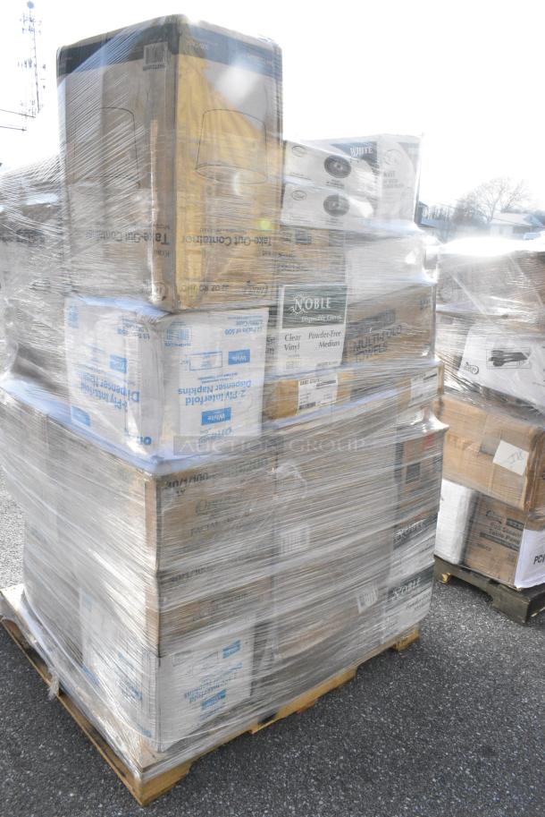 35 BRAND NEW! Boxes Including 5001RT800N Lavex 8" Natural Kraft Hardwound Paper Towel, 800 Feet / Roll - 6/Case, 500L1020B Choice Black Hot Paper Cup Travel Lid for 10-24 oz. Standard Cups and 8 oz. Squat Cups - 1000/Case, 128HD8COMBO Choice Heavy Duty 8 oz. Microwavable Translucent Plastic Deli Container and Lid Combo Pack - 240/Case, 485UPJ7BK EcoChoice 7 3/4" Black Jumbo Unwrapped Paper Straw - 4800/Case, 612605070HD Choice Full Size Heavy-Duty Foil Steam Table Pan Deep 3 3/8" Depth - 50/Case, 795PTOKFT4 Choice Kraft Microwavable Folded Paper #4 Take-Out Container 7 3/4" x 5 1/2" x 3 1/2" - 160/Case, 795KFT32RNPE Choice 32 oz. Round Kraft PE-Lined Microwavable Take-Out Container 5 15/16" x 3" - 300/Case, 966UPWIDEB OneUp by Choice White 2-Ply Wide Interfold 6 1/2" x 8 1/2" Dispenser Napkin - 6000/Case, 433NHT309 Choice 1/6 Standard Size Clear Unprinted Standard-Duty Plastic T-Shirt Bag - 1000/Case, 2 Box 130TRAY16 Visions Black PET Plastic 16" Thermoform Catering / Deli Tray - 25/Case, 347RP10WHSS Visions Wave 10" White Plastic Plate - 144/Case. 35 Times Your Bid! - Image 4 of 19