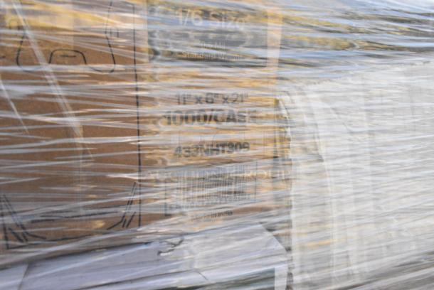35 BRAND NEW! Boxes Including 5001RT800N Lavex 8" Natural Kraft Hardwound Paper Towel, 800 Feet / Roll - 6/Case, 500L1020B Choice Black Hot Paper Cup Travel Lid for 10-24 oz. Standard Cups and 8 oz. Squat Cups - 1000/Case, 128HD8COMBO Choice Heavy Duty 8 oz. Microwavable Translucent Plastic Deli Container and Lid Combo Pack - 240/Case, 485UPJ7BK EcoChoice 7 3/4" Black Jumbo Unwrapped Paper Straw - 4800/Case, 612605070HD Choice Full Size Heavy-Duty Foil Steam Table Pan Deep 3 3/8" Depth - 50/Case, 795PTOKFT4 Choice Kraft Microwavable Folded Paper #4 Take-Out Container 7 3/4" x 5 1/2" x 3 1/2" - 160/Case, 795KFT32RNPE Choice 32 oz. Round Kraft PE-Lined Microwavable Take-Out Container 5 15/16" x 3" - 300/Case, 966UPWIDEB OneUp by Choice White 2-Ply Wide Interfold 6 1/2" x 8 1/2" Dispenser Napkin - 6000/Case, 433NHT309 Choice 1/6 Standard Size Clear Unprinted Standard-Duty Plastic T-Shirt Bag - 1000/Case, 2 Box 130TRAY16 Visions Black PET Plastic 16" Thermoform Catering / Deli Tray - 25/Case, 347RP10WHSS Visions Wave 10" White Plastic Plate - 144/Case. 35 Times Your Bid! - Image 17 of 19