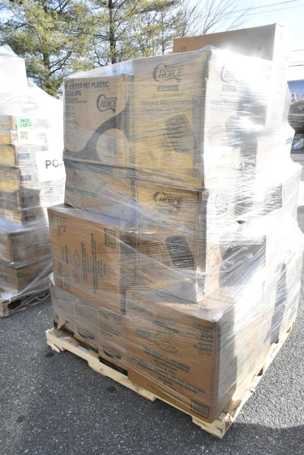 28 BRAND NEW! Boxes Including 245CCGR12BL Baker's Lane 12" White Corrugated Grease-Resistant Cake Circle - 100/Case, 5008W Choice 8 oz. Tall White Poly Paper Hot Cup - 1000/Case, 500TO883 Choice 8" x 8" x 3" Microwaveable 1-Compartment Black / Clear Plastic Hinged Container - 100/Case, 433W6BGC Choice 6 lb. White Paper Bag - 500/Case, 612FS1116 Choice Full Size Foil Steam Table Pan Shallow 1 11/16" Depth - 50/Case, 128HD12COMBO Choice Heavy Duty 12 oz. Microwavable Translucent Plastic Deli Container and Lid Combo Pack - 240/Case, Dart 90HTPF1R White Foam Square Take Out Container with Hinged Lid 9" x 9" x 3" - 200/Case. 28 Times Your Bid! - Image 4 of 13