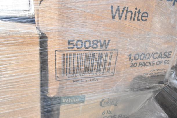 28 BRAND NEW! Boxes Including 245CCGR12BL Baker's Lane 12" White Corrugated Grease-Resistant Cake Circle - 100/Case, 5008W Choice 8 oz. Tall White Poly Paper Hot Cup - 1000/Case, 500TO883 Choice 8" x 8" x 3" Microwaveable 1-Compartment Black / Clear Plastic Hinged Container - 100/Case, 433W6BGC Choice 6 lb. White Paper Bag - 500/Case, 612FS1116 Choice Full Size Foil Steam Table Pan Shallow 1 11/16" Depth - 50/Case, 128HD12COMBO Choice Heavy Duty 12 oz. Microwavable Translucent Plastic Deli Container and Lid Combo Pack - 240/Case, Dart 90HTPF1R White Foam Square Take Out Container with Hinged Lid 9" x 9" x 3" - 200/Case. 28 Times Your Bid! - Image 6 of 13