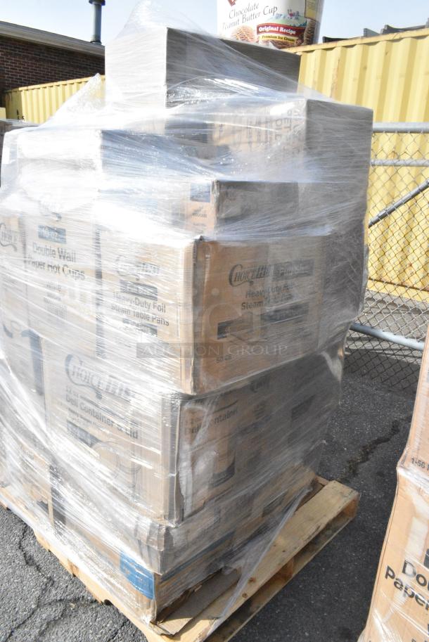 28 BRAND NEW! Boxes Including 130WHFORKH Choice White Heavy Weight Polystyrene Plastic Fork - 1000/Case, 760SOUP8WPA Choice 8 oz. White Double Poly-Coated Paper Food Cup with Vented Paper Lid - 250/Case, 50010DWALLW Choice 10 oz. White Smooth Double Wall Paper Hot Cup - 500/Case, 612605070HD Choice Full Size Heavy-Duty Foil Steam Table Pan Deep 3 3/8" Depth - 50/Case, 128HD12COMBO Choice Heavy Duty 12 oz. Microwavable Translucent Plastic Deli Container and Lid Combo Pack - 240/Case, 128HD8COMBO Choice Heavy Duty 8 oz. Microwavable Translucent Plastic Deli Container and Lid Combo Pack - 240/Case, 500CC9 Choice 9 oz. Clear PET Customizable Plastic Squat Cold Cup - 1000/Case, 500TW16S Choice 16 oz. Translucent Thin Wall Squat Plastic Cold Cup - 1000/Case. 28 Times Your Bid! - Image 3 of 14