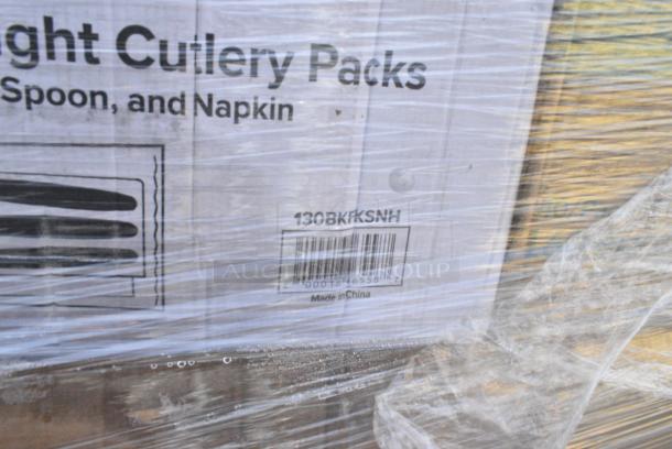 25 BRAND NEW! Boxes Including 130BKFKSNH Choice Black Heavy Weight Wrapped Plastic Cutlery Pack with Napkin - 500/Case, 433LSLCPIE Choice 5" Clear Hinged Slice Container with Low Dome Lid - 150/Case, 795PLAKFT4 EcoChoice Kraft PLA Lined Compostable #4 Take-Out Container 7 3/4" x 5 1/2" x 3 1/2" - 160/Case, 50010DWALLW Choice 10 oz. White Smooth Double Wall Paper Hot Cup - 500/Case, 500CC9 Choice 9 oz. Clear PET Customizable Plastic Squat Cold Cup - 1000/Case. 25 Times Your Bid! - Image 5 of 10