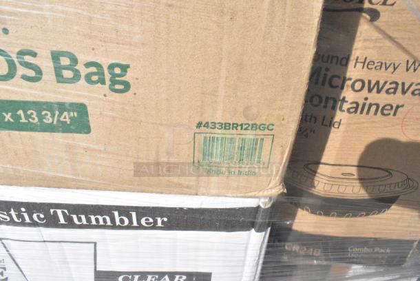 30 BRAND NEW! Boxes Including 433BR12BGC Choice 12 lb. Natural Kraft Paper Bag - 500/Case, 130WHFORKH Choice White Heavy Weight Polystyrene Plastic Fork - 1000/Case, 966TALLFLDN Choice Kraft Natural Tall-Fold 6" x 13" Dispenser Napkin - 8000/Case, 129MCR24B Choice 24 oz. Black Round Microwavable Heavy Weight Container with Lid 7 1/4" - 150/Case, CH12DEF Dart ClearPac SafeSeal 12 oz. Tamper-Resistant, Tamper-Evident Hinged Container with Flat Lid - 200/Case, 127P400C Choice 4 oz. Clear Plastic Souffle Cup / Portion Cup - 2500/Case, 500TW35 Choice 3.5 oz. Translucent Thin Wall Plastic Cold Cup - 2500/Case, 500TO963 Choice 9" x 6" x 3" Microwaveable 1-Compartment Black / Clear Plastic Hinged Container - 100/Case, 347TCL10 Choice 10 oz. Clear PET Plastic Cold Cup - 1000/Case, 760SOUP16PBL Choice 6 - 16 oz. Clear Plastic Soup / Food Cup Lid - 1000/Case, 128HD16COMBO Choice Heavy Duty 16 oz. Microwavable Translucent Plastic Deli Container and Lid Combo Pack - 240/Case, 127RDTFLBULK Choice Microwavable Translucent Customizable Recessed Fit Deli Lid - 500/Case. 30 Times Your Bid! - Image 5 of 19