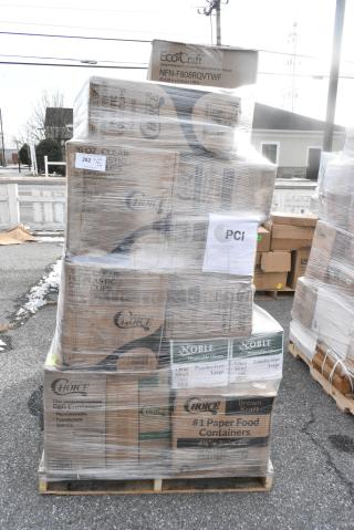 24 BRAND NEW! Boxes Including 795PTOBK4 Choice Black Microwavable Folded Paper #4 Take-Out Container 7 3/4" x 5 1/2" x 3 1/2" - 160/Case, 130BKFKSNSPX500 Choice Black Extra Heavy Weight Wrapped Polystyrene Plastic Cutlery Pack with Napkin and Salt and Pepper Packets - 500/Case, 129MCS242CB Choice 30 oz. Black 8 3/4" x 6" x 2 3/4" 2-Compartment Rectangular Microwavable Heavy Weight Container with Lid - 150/Case, 760TD24 Clear Solo Cups 24 oz, 500CC16 Choice Clear PET Customizable Plastic Cold Cup - 16 oz. - 1000/Case, 500CC32PHD Choice Heavy Duty 32 oz. Pedestal Heavy Weight Clear PET Plastic Cold Cup - 500/Case, 500LSTRWLW Choice 9, 12, 16, 20, and 24 oz. Clear Sip-Through Lid with Extra-Wide Opening - 1000/Case, 394365L Noble Products Powder-Free Disposable Clear Vinyl Gloves for Foodservice - Large - 1000/Case. 24 Times Your Bid!