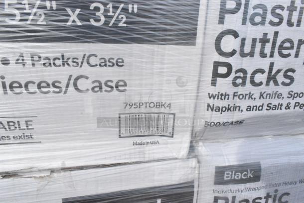 24 BRAND NEW! Boxes Including 795PTOBK4 Choice Black Microwavable Folded Paper #4 Take-Out Container 7 3/4" x 5 1/2" x 3 1/2" - 160/Case, 130BKFKSNSPX500 Choice Black Extra Heavy Weight Wrapped Polystyrene Plastic Cutlery Pack with Napkin and Salt and Pepper Packets - 500/Case, 129MCS242CB Choice 30 oz. Black 8 3/4" x 6" x 2 3/4" 2-Compartment Rectangular Microwavable Heavy Weight Container with Lid - 150/Case, 760TD24 Clear Solo Cups 24 oz, 500CC16 Choice Clear PET Customizable Plastic Cold Cup - 16 oz. - 1000/Case, 500CC32PHD Choice Heavy Duty 32 oz. Pedestal Heavy Weight Clear PET Plastic Cold Cup - 500/Case, 500LSTRWLW Choice 9, 12, 16, 20, and 24 oz. Clear Sip-Through Lid with Extra-Wide Opening - 1000/Case, 394365L Noble Products Powder-Free Disposable Clear Vinyl Gloves for Foodservice - Large - 1000/Case. 24 Times Your Bid! - Image 6 of 14