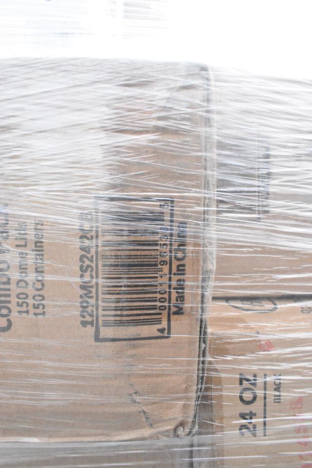 32 BRAND NEW! Boxes Including 128HD12COMBO Choice Heavy Duty 12 oz. Microwavable Translucent Plastic Deli Container and Lid Combo Pack - 240/Case, 394365XL Noble Products Powder-Free Disposable Clear Vinyl Gloves for Foodservice - Extra Large - 1000/Case, 50016W Choice White Poly Paper Hot Cup, 500TW5 Choice 5 oz. Translucent Thin Wall Plastic Cold Cup - 2500/Case, 129MCS242CB Choice 30 oz. Black 8 3/4" x 6" x 2 3/4" 2-Compartment Rectangular Microwavable Heavy Weight Container with Lid - 150/Case, 130GDSPN400Y Visions 6 1/2" Elegant Gold Heavy Weight Plastic Spoon - 400/Case, Lavex 502434816CL Lavex 56 Gallon 16 Micron 43" x 48" High Density Janitorial Can Liner / Trash Bag - 200/Case. 32 Times Your Bid! - Image 10 of 12