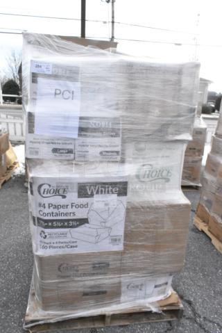 30 BRAND NEW! Boxes Including 130WWHSSPOONHW Choice White Heavy Weight Wrapped Polystyrene Plastic Soup Spoon - 1000/Case, 612605070 Choice Full Size Foil Steam Table Pan Deep 3 3/8" Depth - Full Size Deep - 50/Case, 760SOUP8WB Choice 8 oz. White Double Poly-Coated Paper Food Cup - 1000/Case, 347TCL10 Choice 10 oz. Clear Disposable Plastic Tumbler - 500/Case, 394345M Noble NexGen Powder-Free Disposable Black Hybrid 3 Mil Thick Gloves - Medium - 1000/Case, 795PTOWHT4 Choice White Microwavable Folded Paper #4 Take-Out Container 7 3/4" x 5 1/2" x 3 1/2" - 160/Case, 966TALLFLDB Choice White Tall-Fold 6" x 13" Dispenser Napkin - 8000/Case. 30 Times Your Bid!