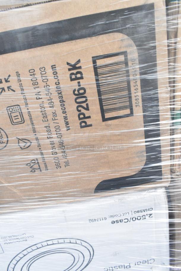 28 BRAND NEW! Boxes Including 500TO10103 Choice 10" x 10" x 3" Microwaveable 1-Compartment Black / Clear Plastic Hinged Container - 100/Case, 795PTOKFT3 Choice Kraft Microwavable Folded Paper #3 Take-Out Container 7 3/4" x 5 1/2" x 2 1/2" - 200/Case, 460164, 500TO10103 Choice 10" x 10" x 3" Microwaveable 3-Compartment Black / Clear Plastic Hinged Container - 100/Case, 395TO961 EcoChoice 9" x 6" x 3" No PFAS Added Natural Bagasse Blend Take-Out Container - 200/Case, 127PL2 Choice PET Plastic Lid for 1.5 to 2.5 oz. Souffle Cup / Portion Cup - 2500/Case. 28 Times Your Bid! - Image 10 of 11